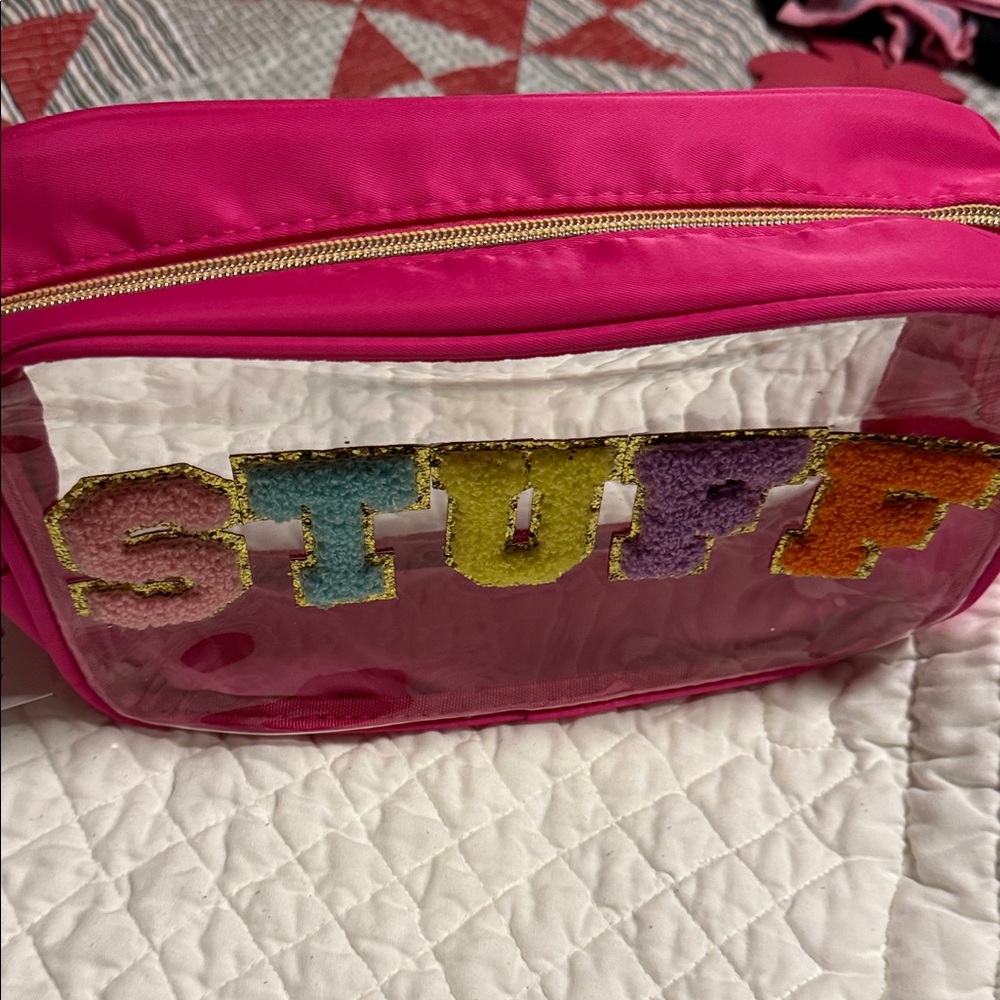 Vibrant Pink Women’s Pouch with Colorful 'STUFF' Design - Picture 4 of 7
